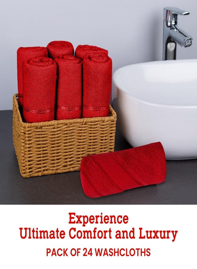 Casa Lino Face Towels & Body Wash Cloths for Showering - 100% Cotton Wash Cloths for Bathroom - Highly Absorbent & Quick Drying Washcloth Set - Cotton Washcloths 24 Pack (12" x 12") - (Red) - Image 2